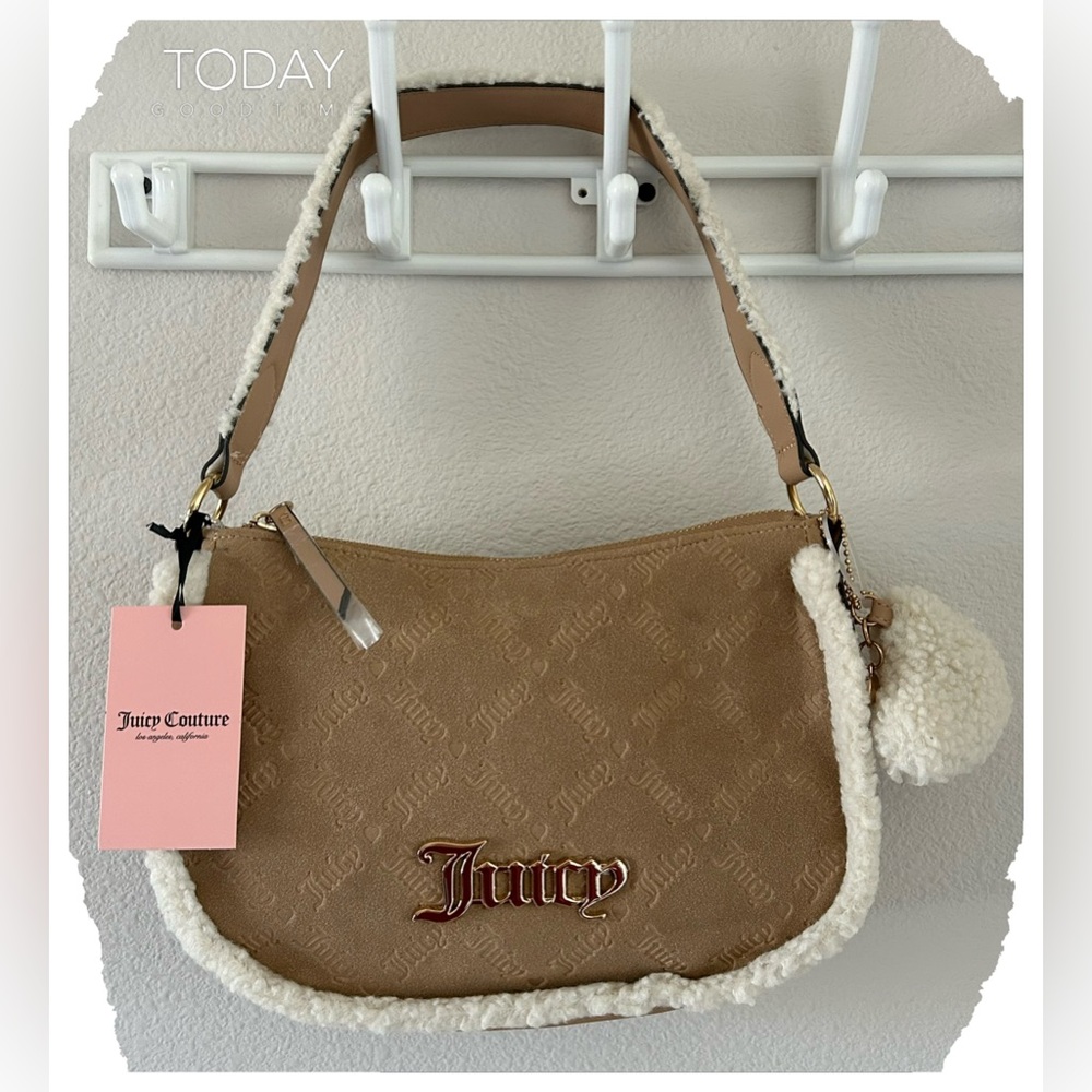 Juicy Couture Ice Queen Sherpa Fleece Shoulder Bag Pecan OS Cozy Y2K Neutral